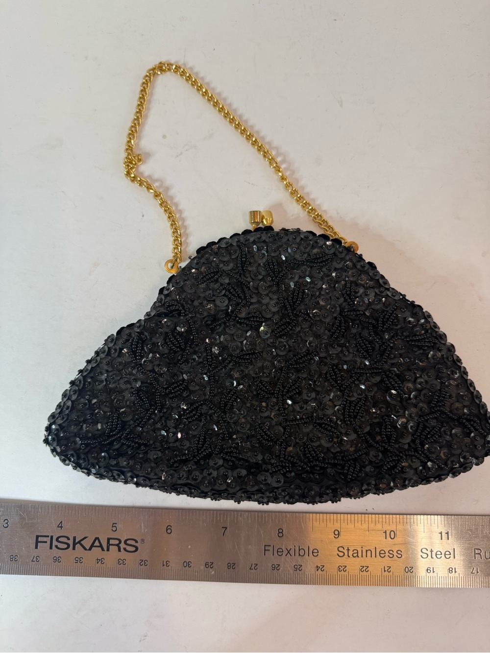 🖤 Handmade Black Silk Beaded Evening Clutch 🖤